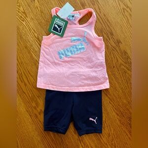 NWT Sz 18m Puma Neon Orange/Silver/Black Racerback Tank & bike Shorts Summer Set
